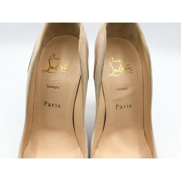 Christian Louboutin Patent & Suede Nude Block Heels Maud 100 Sz EU 37 7 Sample - Picture 7 of 13